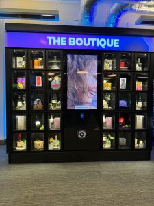bright blue high end retail vending machine