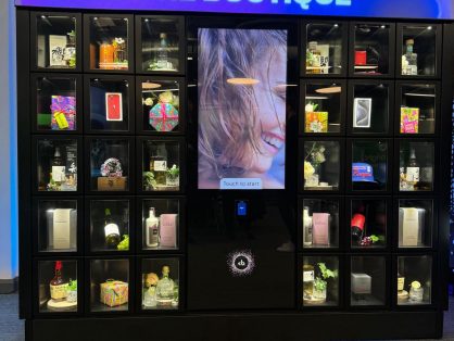 bright blue high end retail vending machine