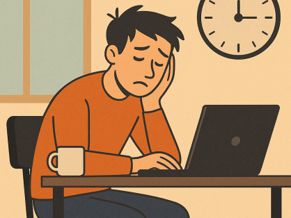 Man sitting at desk tired