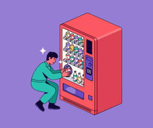 Cartoon image vending machine restock